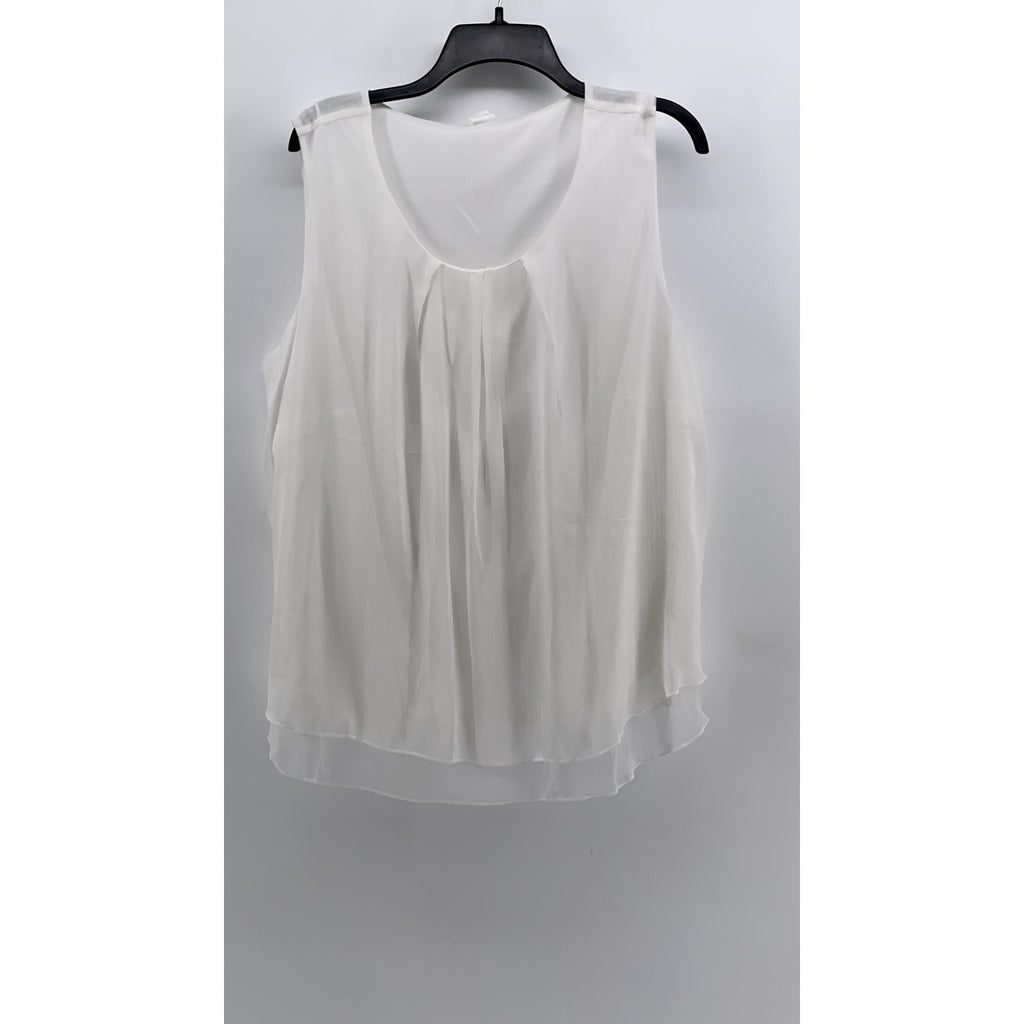 UNBRANDED Women's White Solid Scoop-Neck Pleated Tank SZ 18