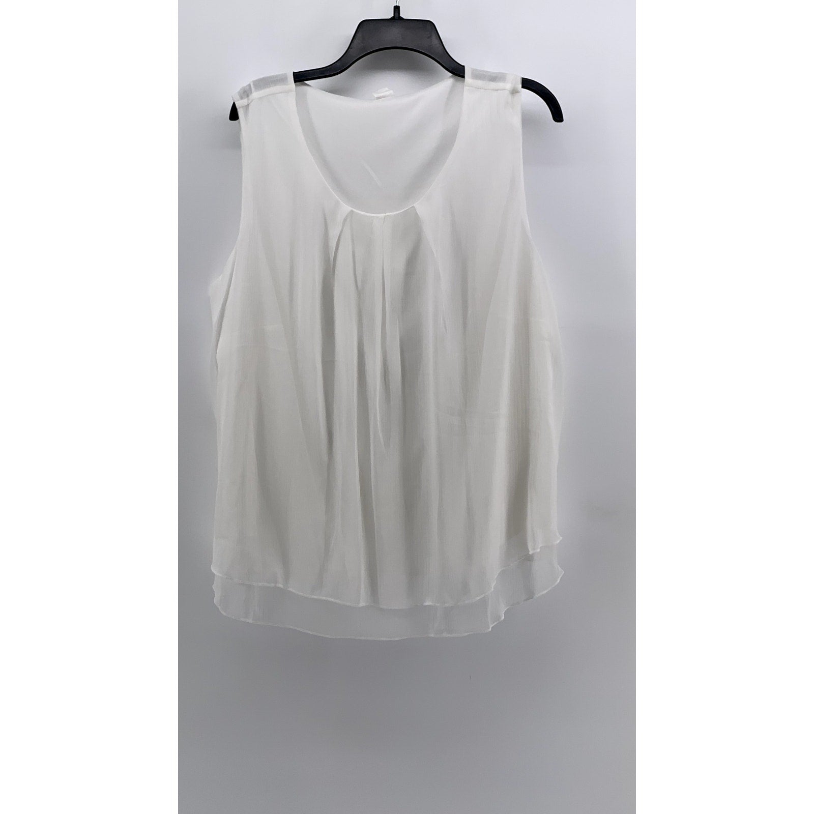 UNBRANDED Women's White Solid Scoop-Neck Pleated Tank SZ 18