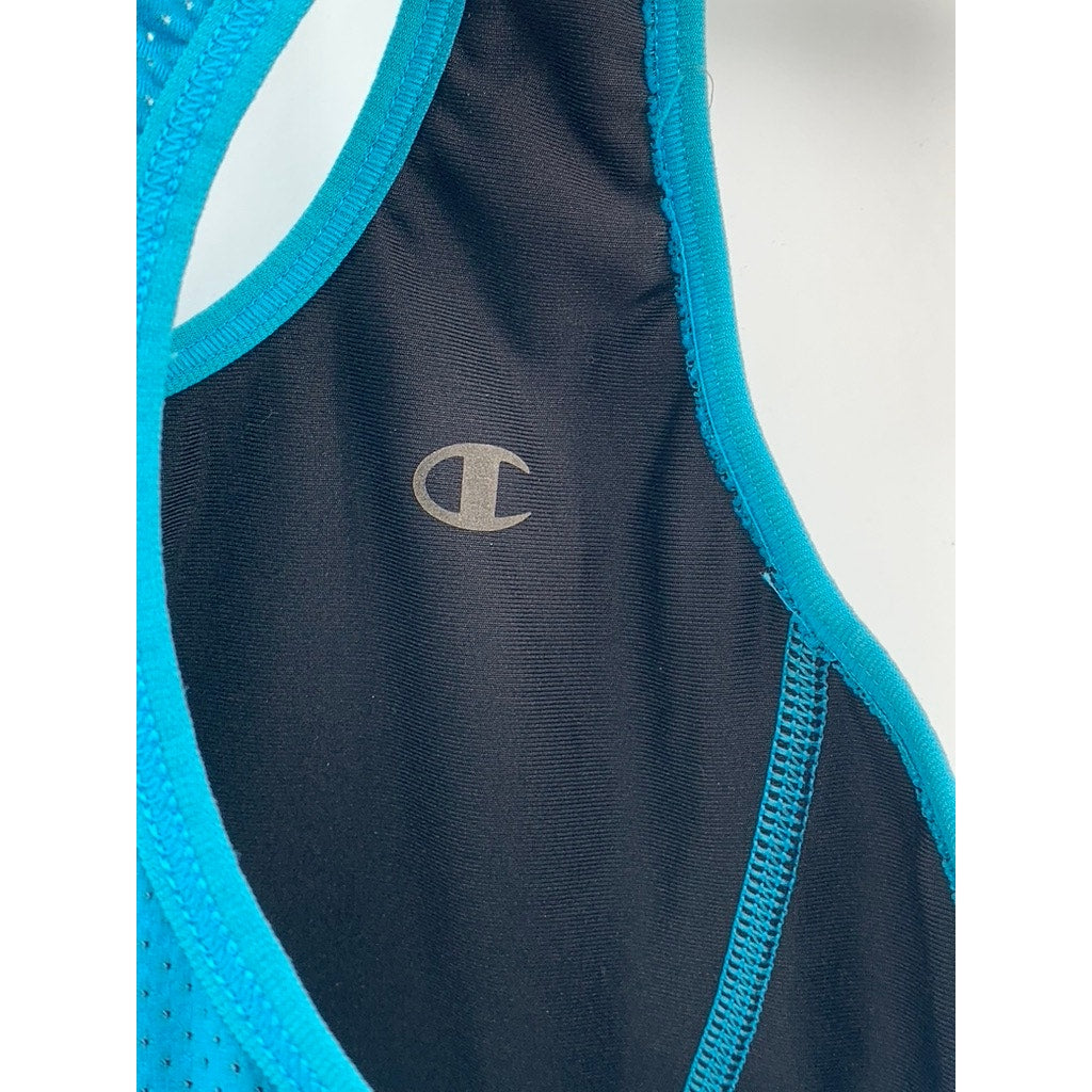 CHAMPION Women's Blue-Black Reversible Racer-Back Sports Bra SZ S