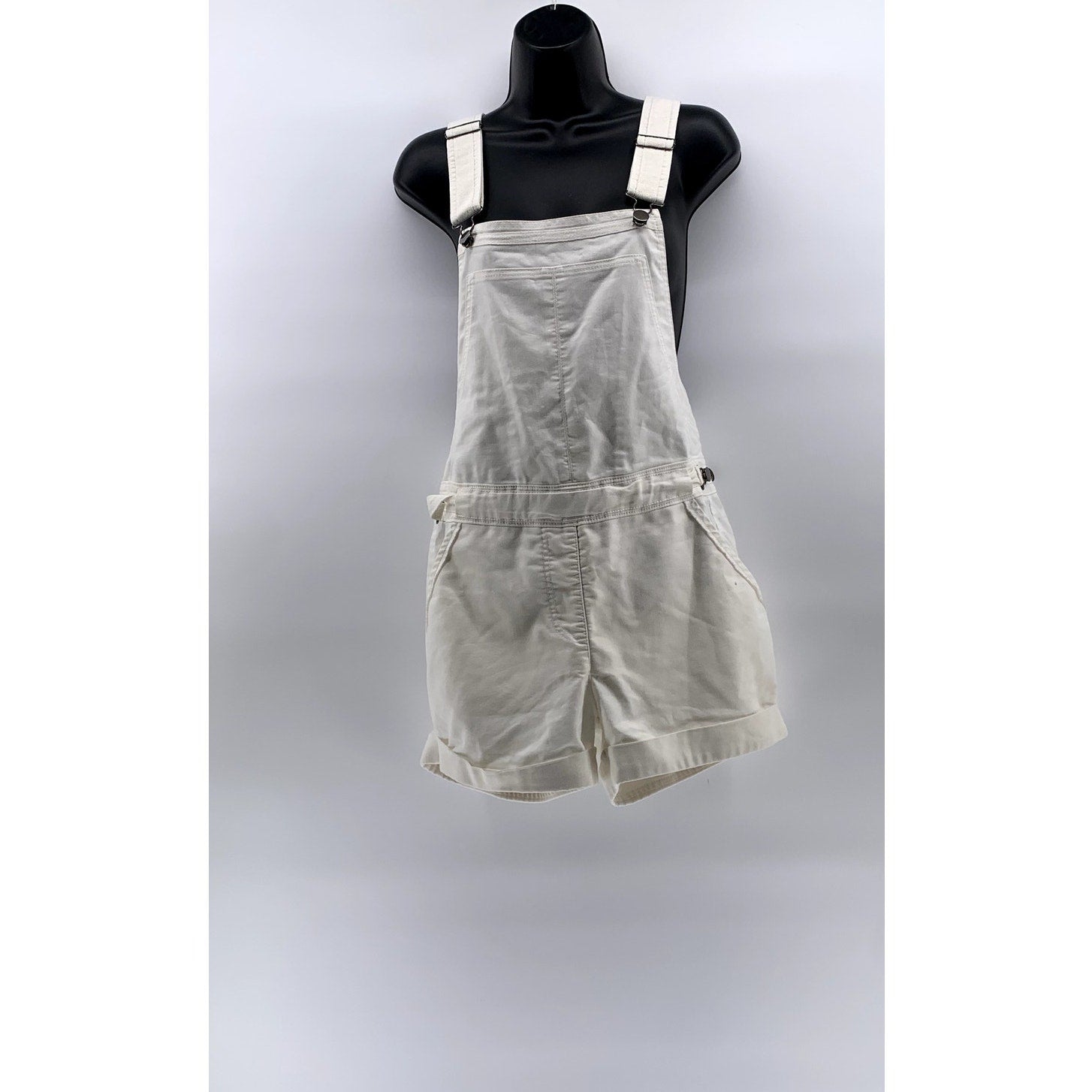 GREYLIN Women's White Denim Back-Zip Short Style Cuffed Overall SZ S