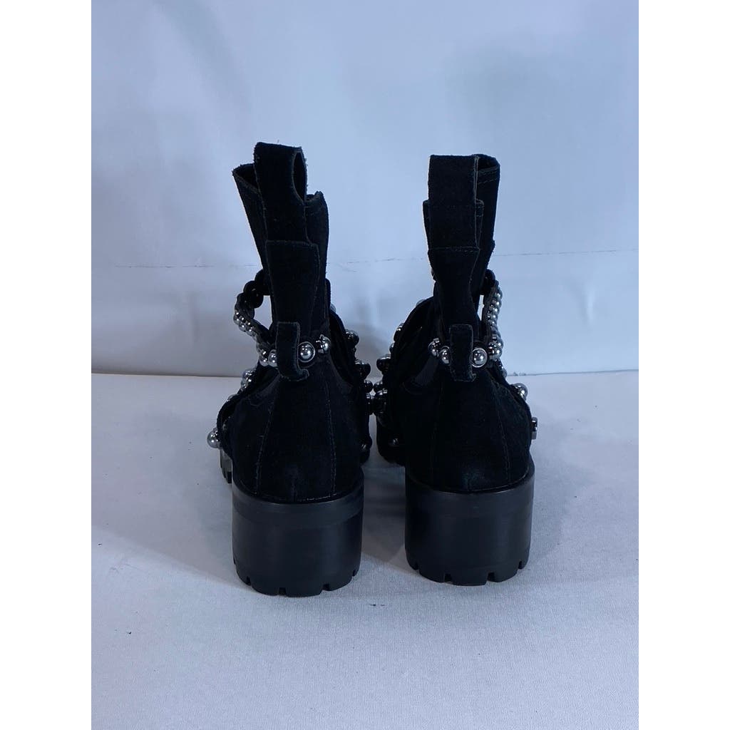 KARL LAGERFELD PARIS Women's Black Pia Faux Pearl Studded Chelsea Boots SZ 7.5