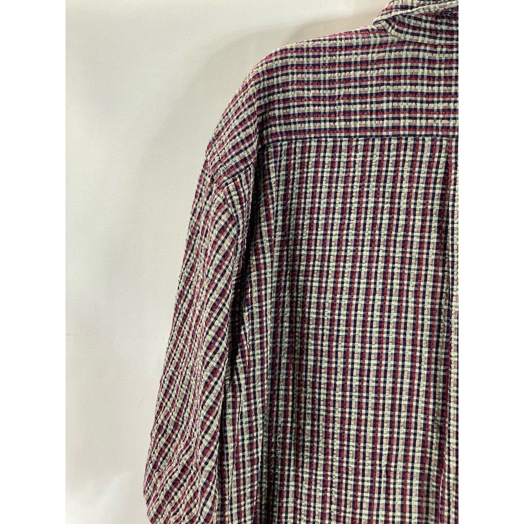 AMERICAN EAGLE OUTFITTERS Men's Red/Blue Mini Check Vintage Button-Up Shirt SZ L