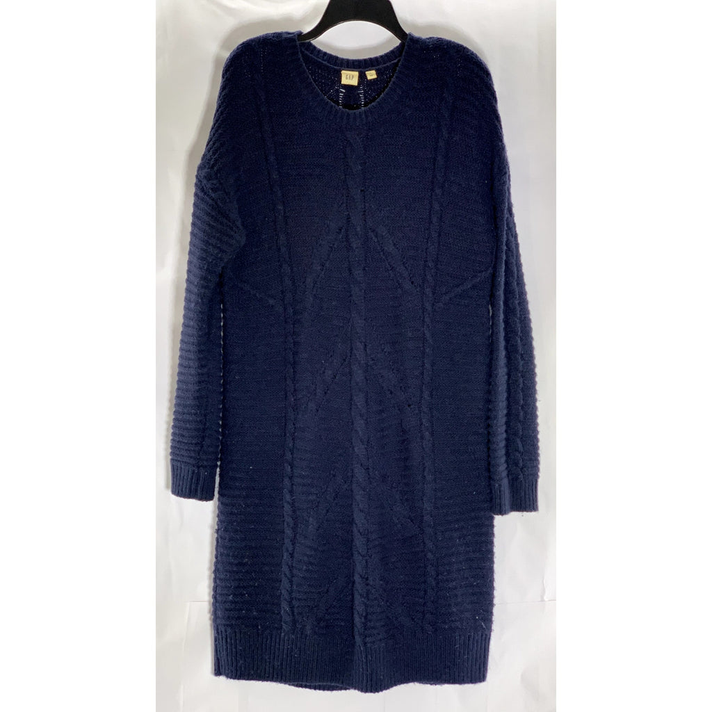GAP Women's Navy Uniform Plait Cable Knit Long Sleeve Mini Sweater Dress SZ L