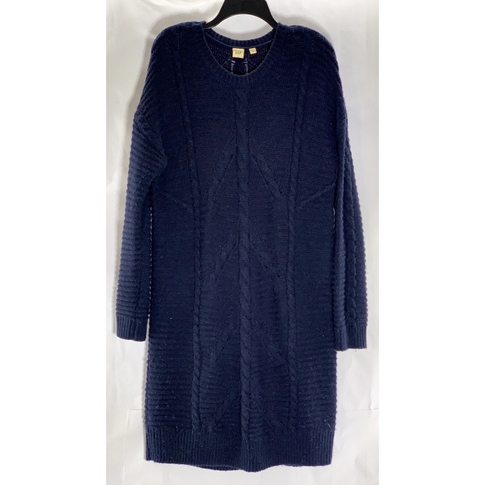 GAP Women's Navy Uniform Plait Cable Knit Long Sleeve Mini Sweater Dress SZ L