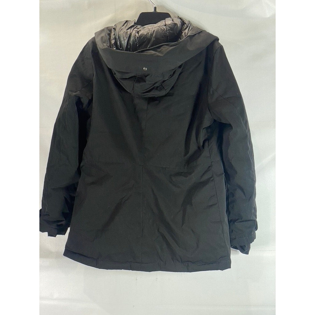 ZARA Women's Black Solid Double Closure Hooded Winter Parka Jacket SZ M