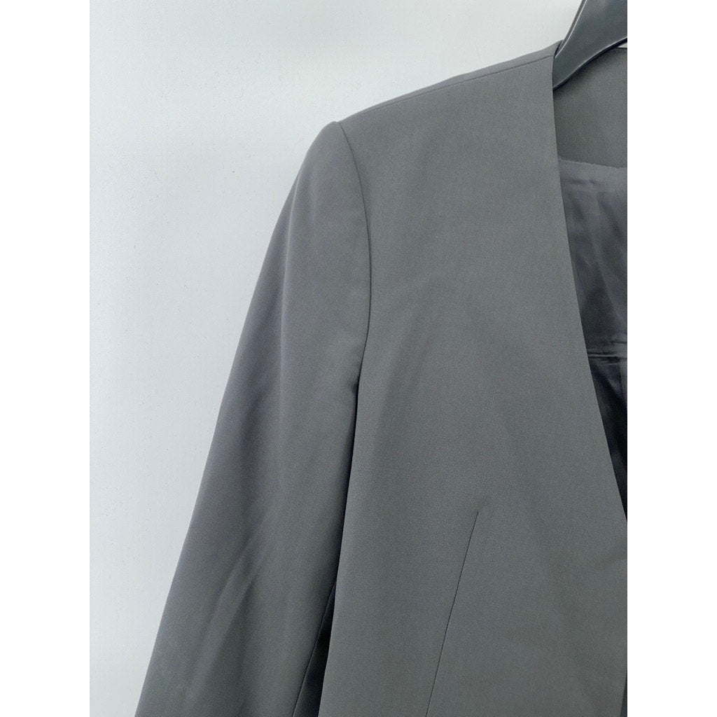 THEORY Women's Dark Gray Open Front Collarless Wool-Blend Lindrayia Blazer SZ 0