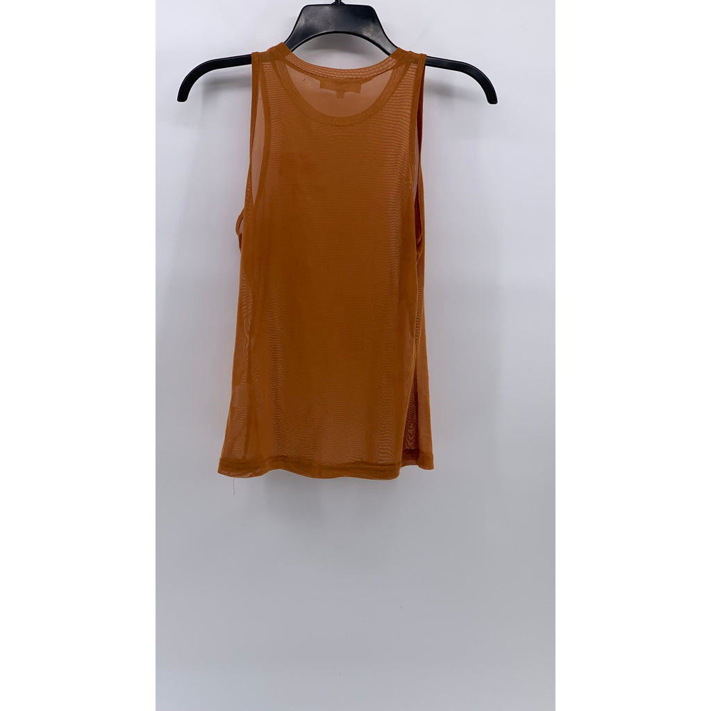 MESHKI Women's Orange Mesh Crewneck Sleeveless Dollie Tank Top SZ M