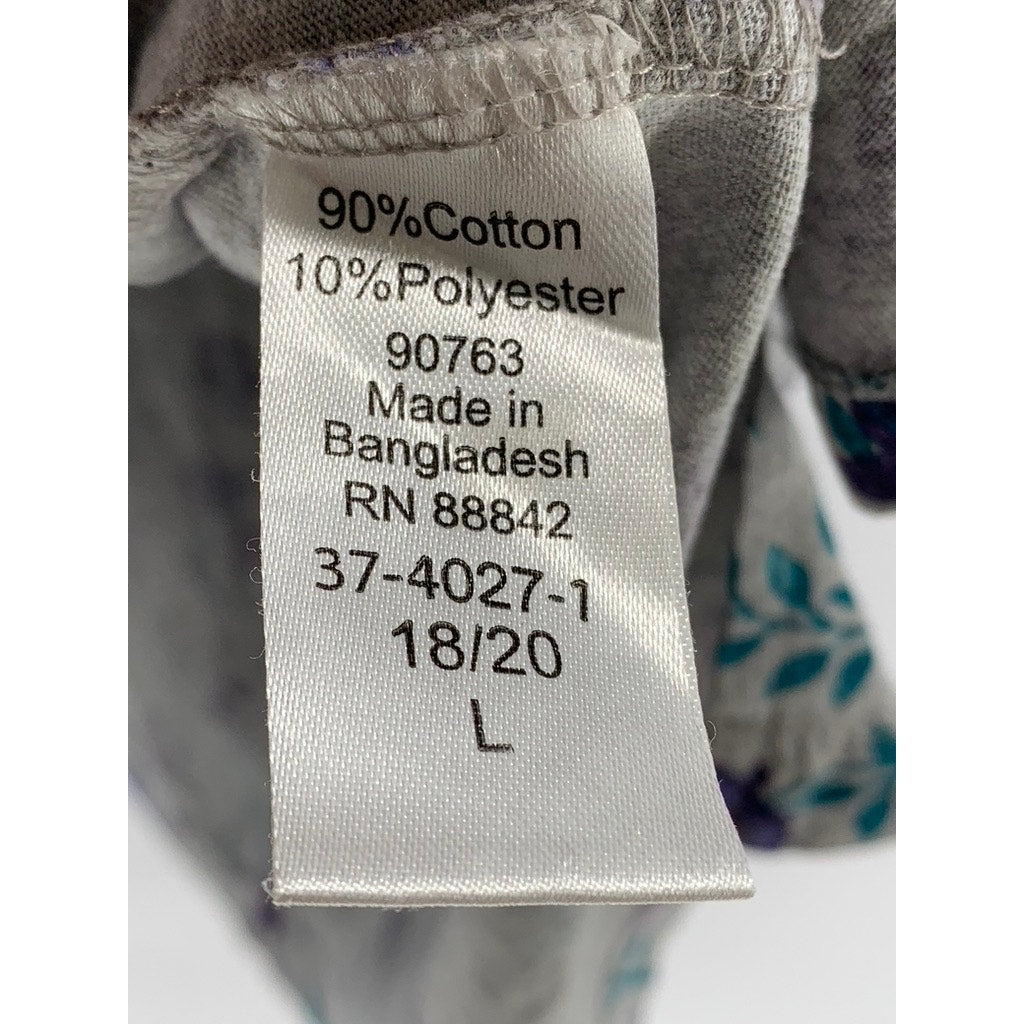 WOMAN WITHIN Women's Plus Gray Floral Short Sleeve Top SZ 18/20