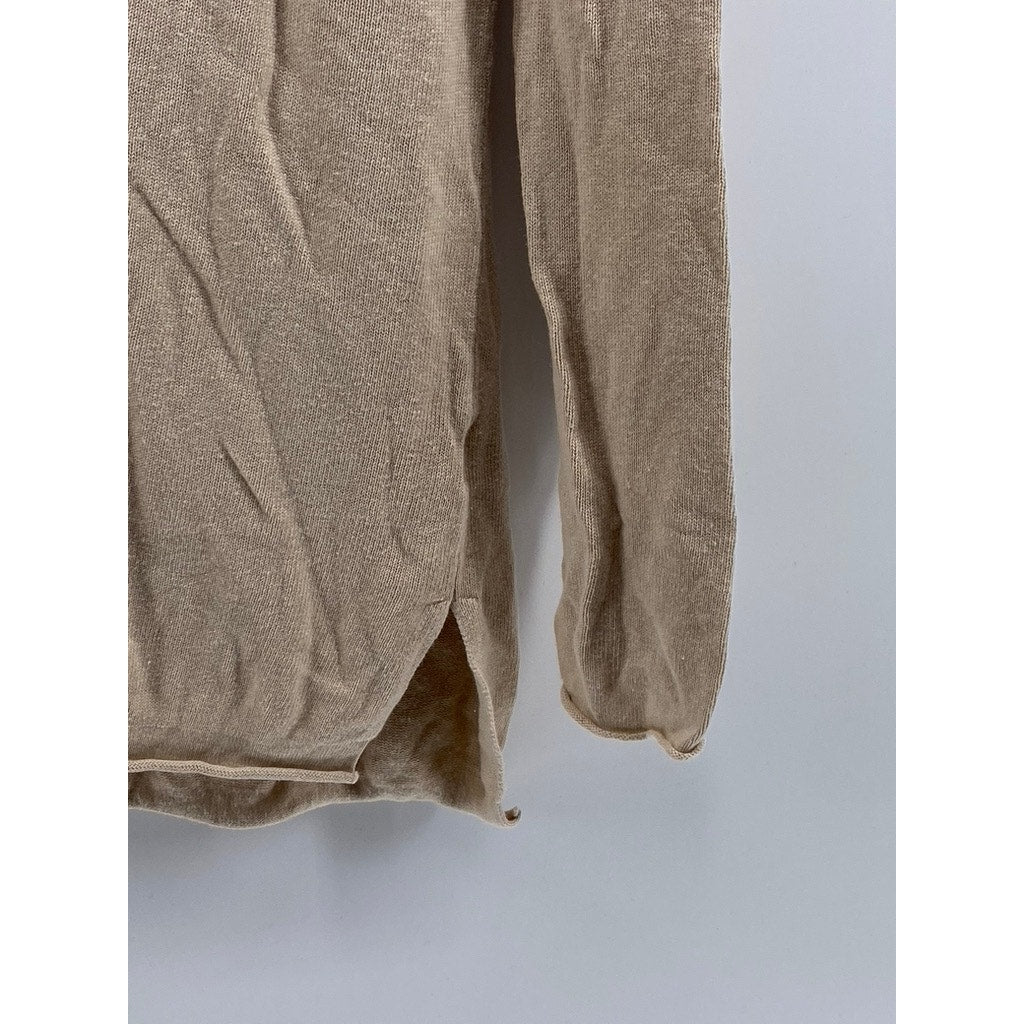 J.CREW Women's Tan V-Neck Linen-Blend Long Sleeve Casual Top SZ M