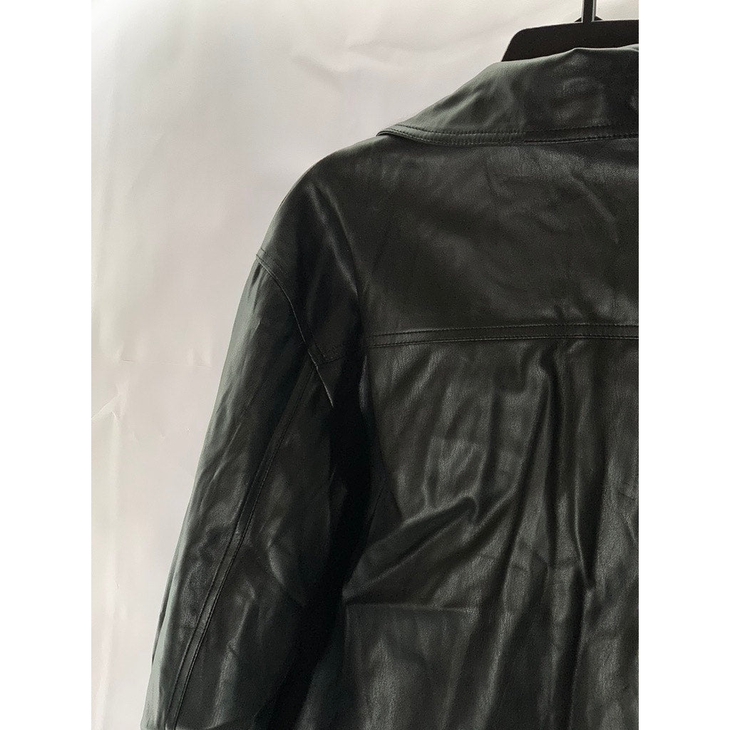 TOPSHOP Women's Black Faux-Leather Button-Up Long Sleeve Boxy Jacket SZ 4