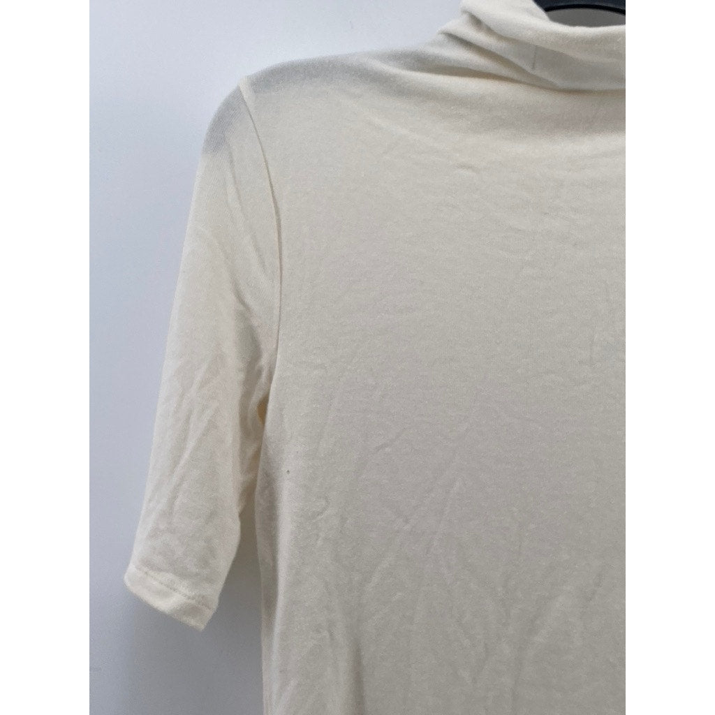BANANA REPUBLIC Women's Cream Soft Luxe Mock-Neck Short Elbow Sleeve Top SZ S