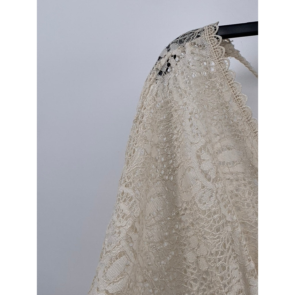 XHILARATION Women's Beige Floral Lace V-Neck Short Sleeve Swim Cover-Up SZ M