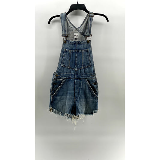 TAYLOR HILL BY JOE'S Women's Blue Denim Frayed Cuffed Hem Short Overall SZ XS