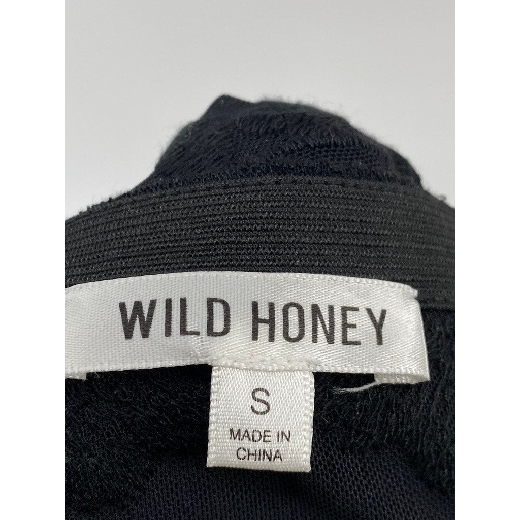 WILD HONEY Women's Black Embroidered Floral Mesh Strapless Thong Bodysuit SZ S