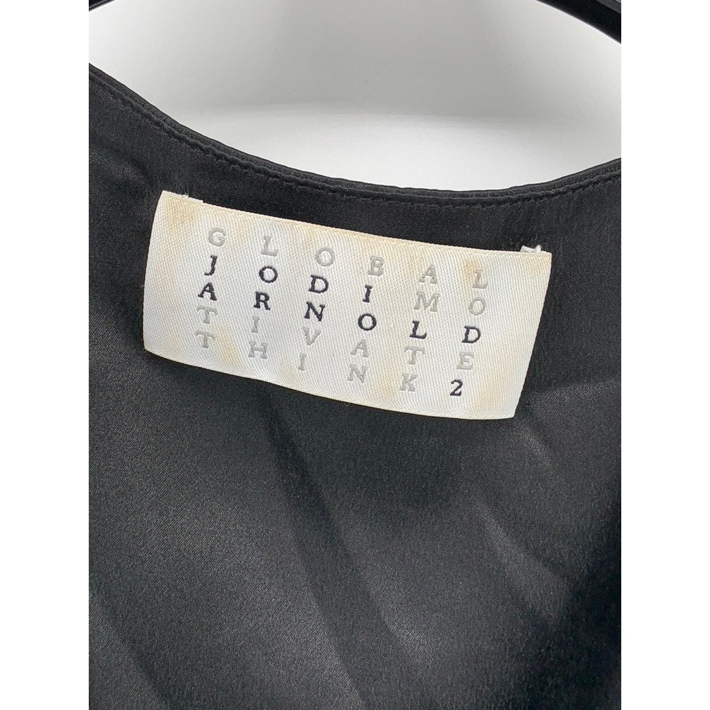 JODI ARNOLD Women's Black Silk Belted Elbow Sleeve Button-Up V-Neck Dress SZ 2