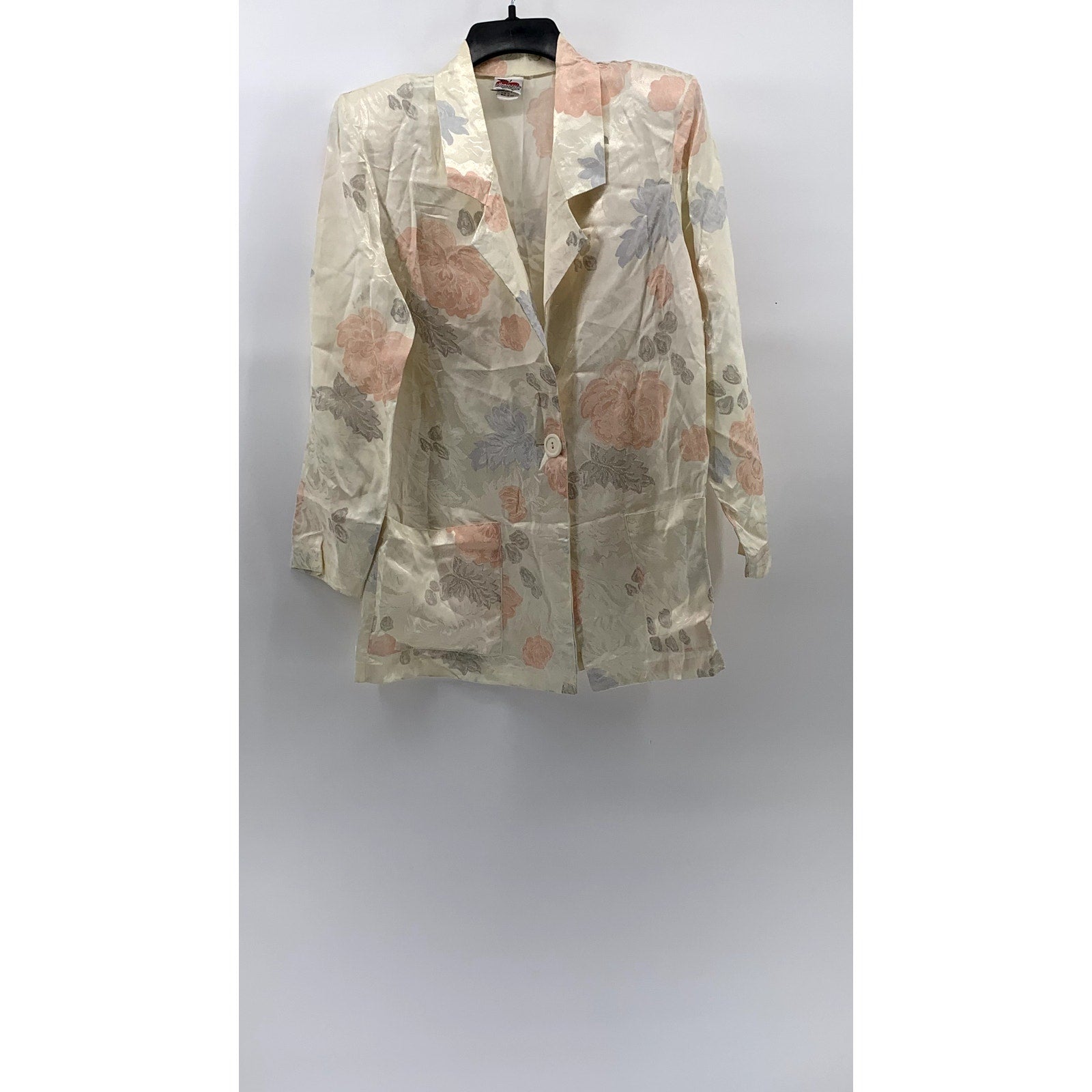 MANHATTAN PLAZA Women's Vintage Beige Floral Single-Button Blazer SZ 10