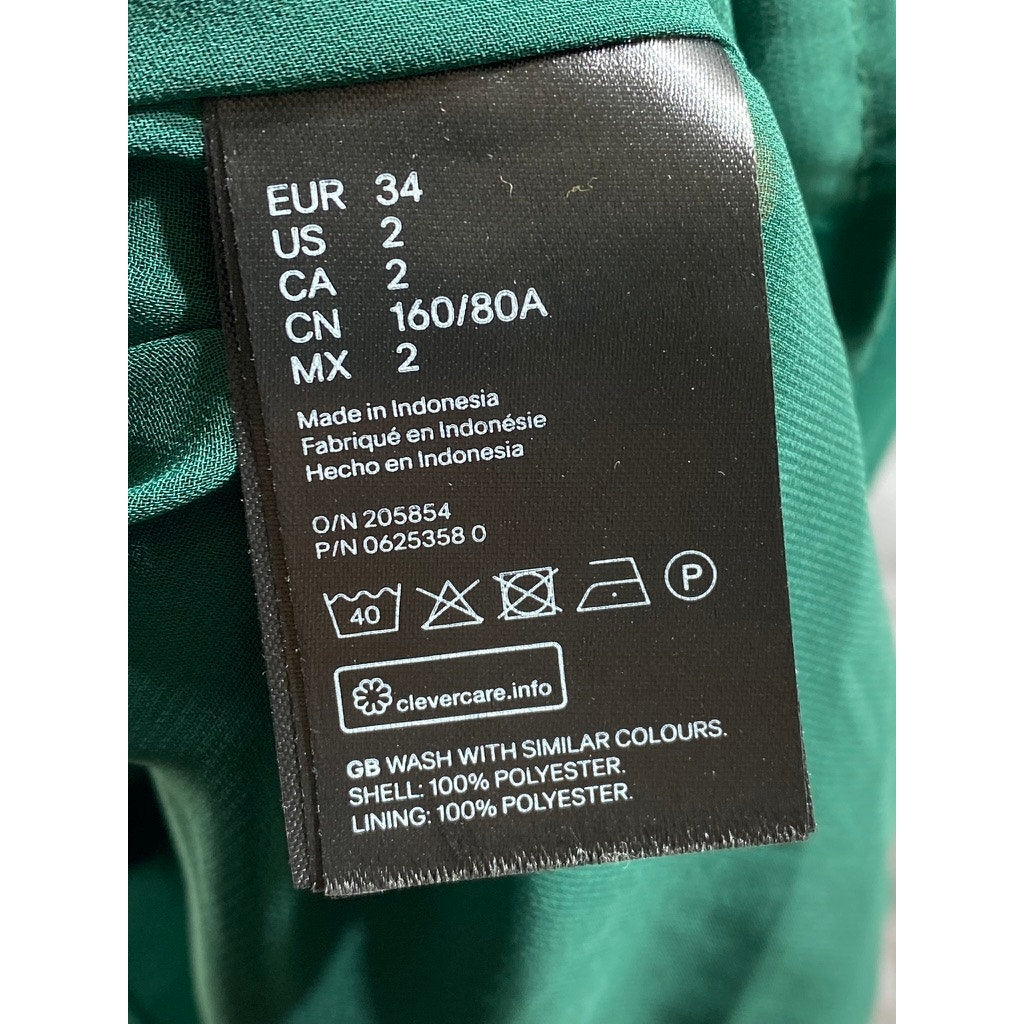 H&M Women's Forest Green V-Neck Semi-Sheer Round-Hem Mini Dress SZ 2