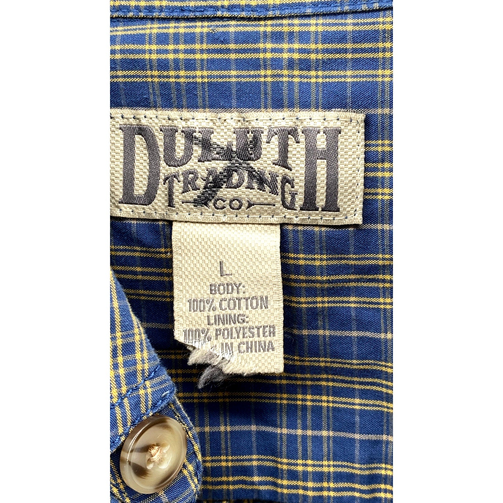 DULUTH TRADING CO. Men's Blue-Yellow Plaid Button-Up Long Sleeve Shirt SZ L