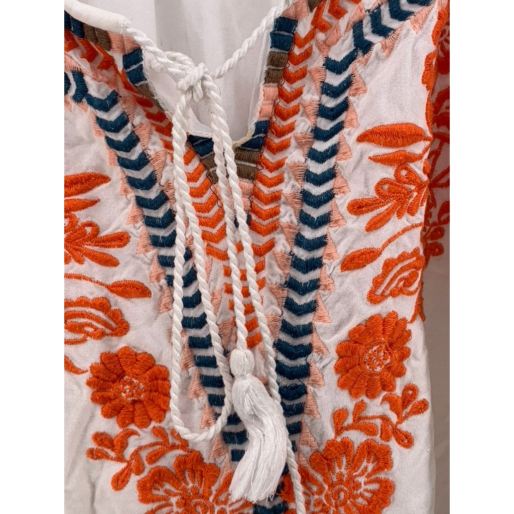 CHIC CONNECTION Women's White-Orange Embroidered Short Sleeve Mini Dress SZ XL
