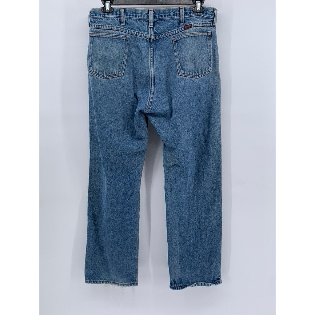 RUSTLER Men's Blue Vintage Denim Distressed Straight-Leg Jeans SZ 38X30