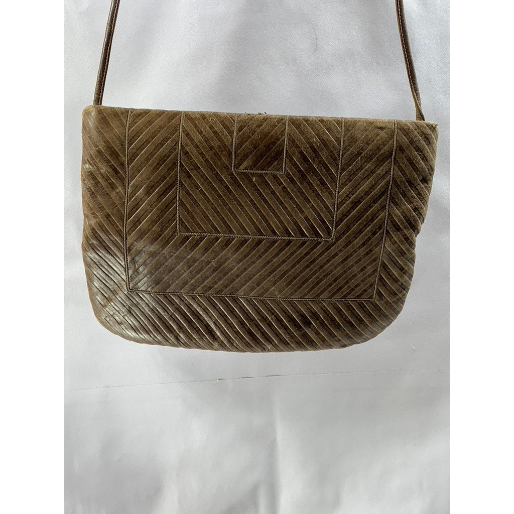 REVA Women's Brown Ribbed Faux Leather Round Cross Body Bag