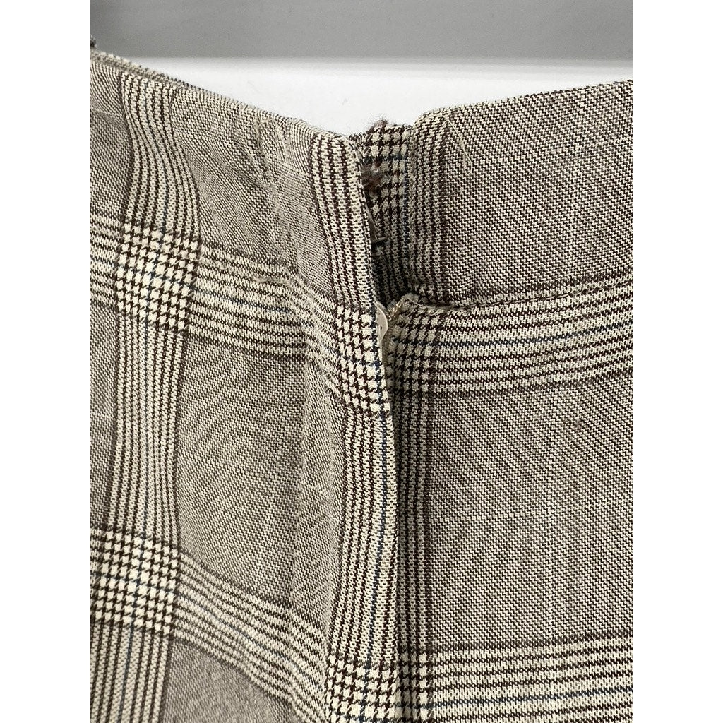 UNBRANDED Women’s Tan Plaid Hook & Bar Straight-Leg Pants SZ 12