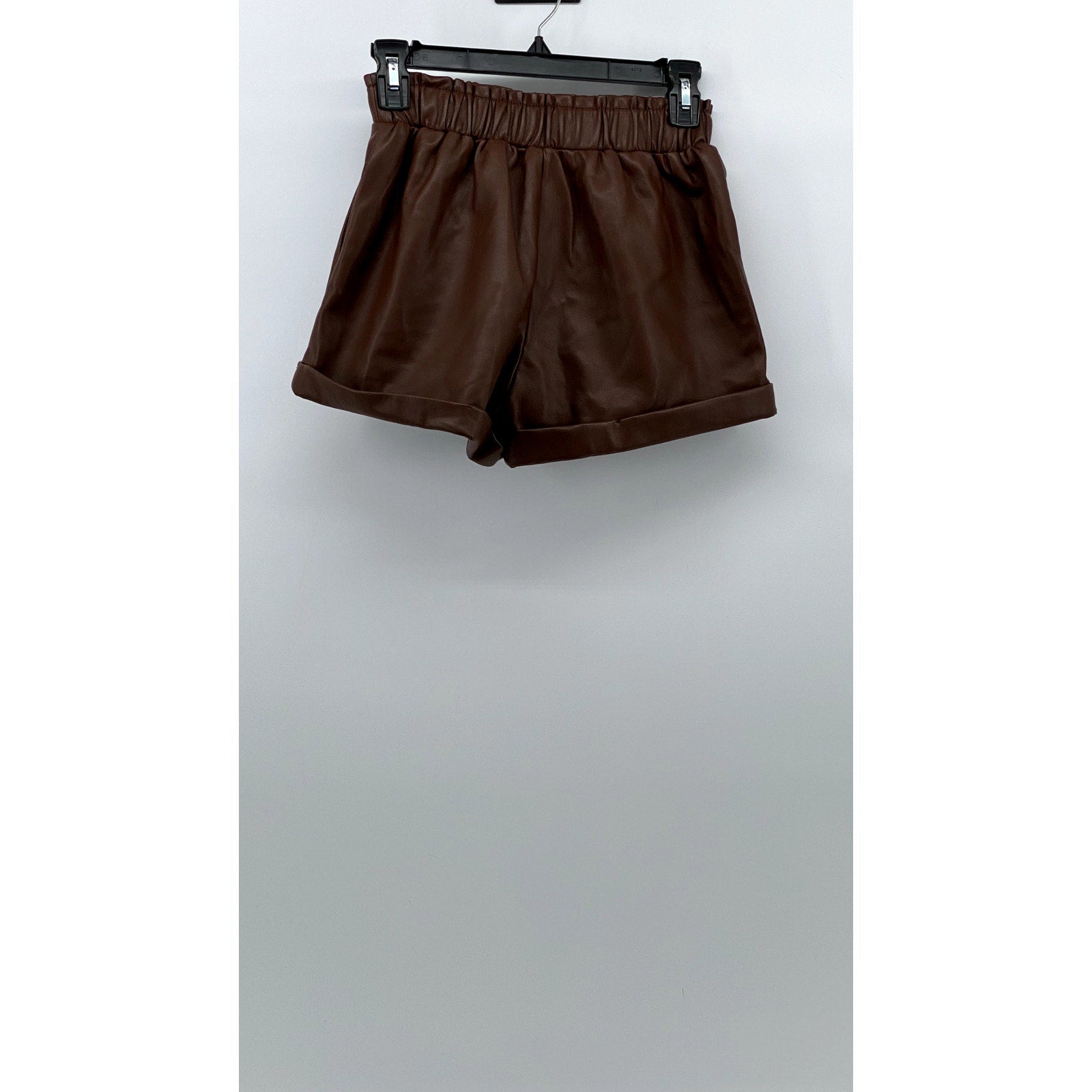 FORVER 21 Women's Brown Faux-Leather Pull-On Cuffed Paperbag Shorts SZ XS