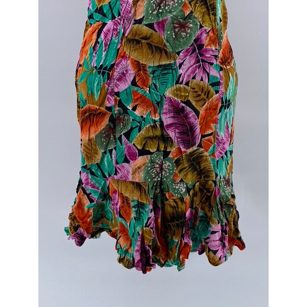 ERIKAS PLACE Women's Vintage 80's Floral Ruffle-Hem Open-Back Mini Dress SZ S