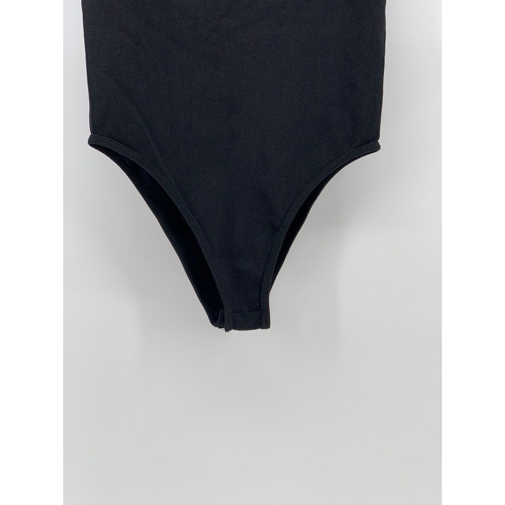 PULL & BEAR Women's Black Solid Sleeveless Gusset Bodysuit Top SZ S