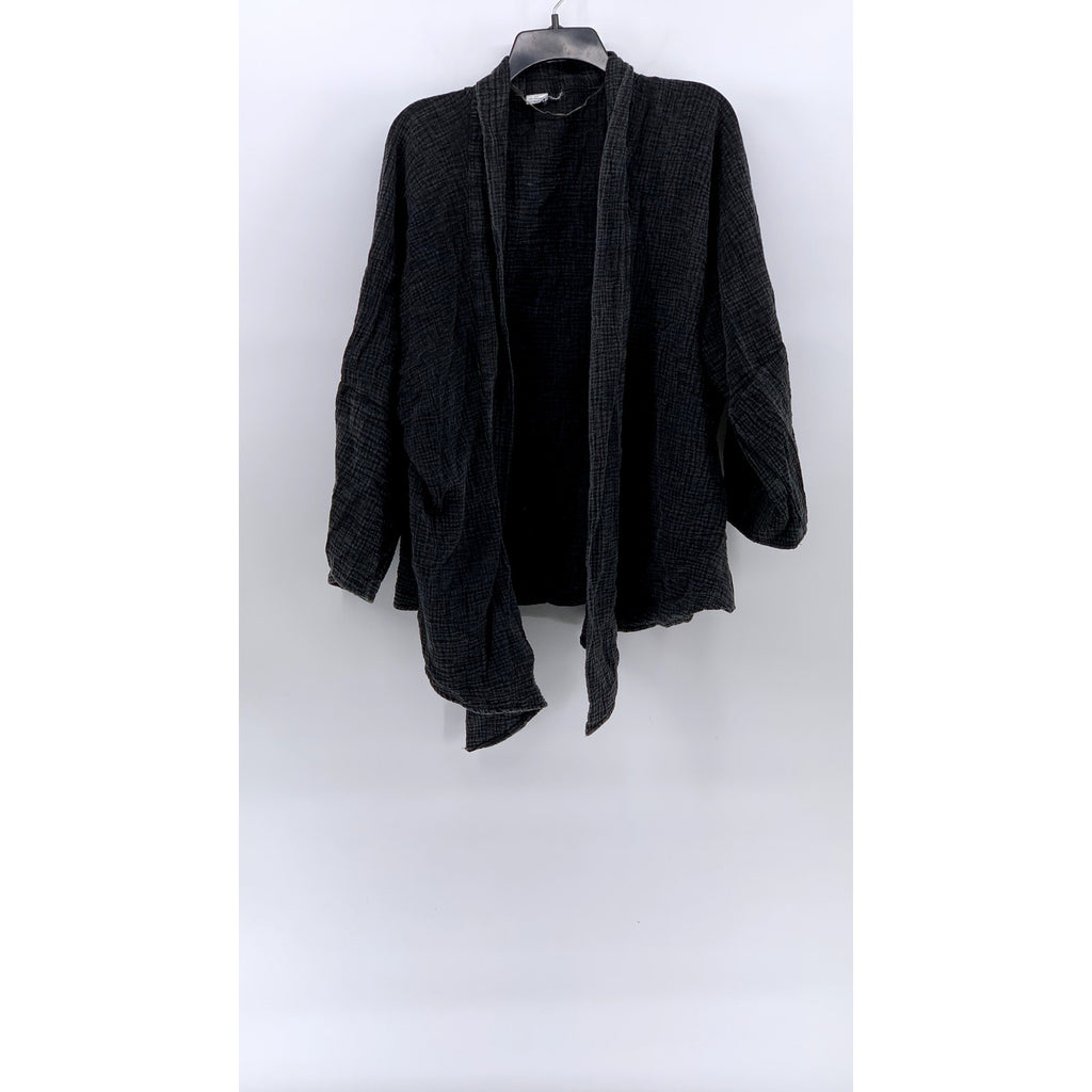 UNBRANDED Women's Black Textured Open-Front Long Sleeve Cardigan SZ M
