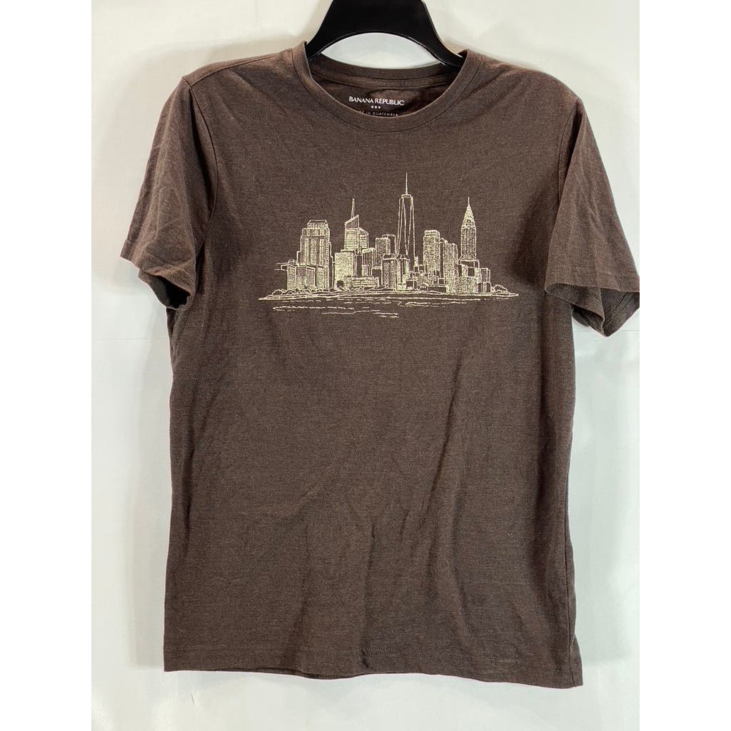 BANANA REPUBLIC Men's Cabin Brown New York Skyline Graphic Crewneck T-Shirt SZ S