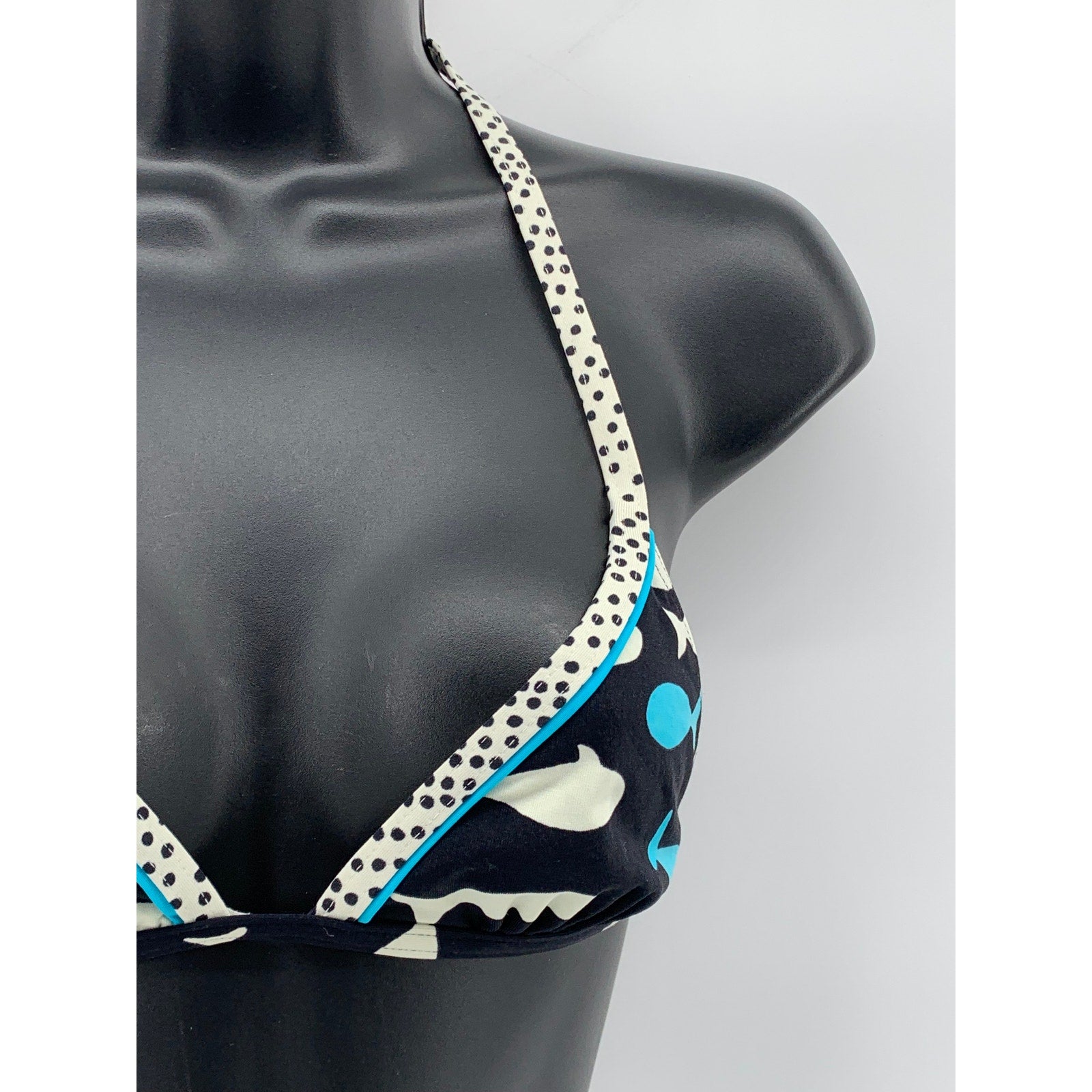 SUN & BLUE Women's Blue-Black Fish Print V-Neck 2pc Bikini SZ S