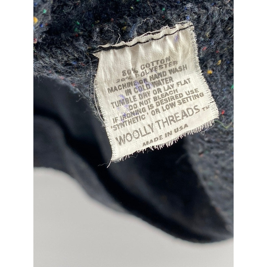 WOOLLY THREADS Men's Black-Multicolor Speckle Yale Logo Crewneck Sweater SZ M