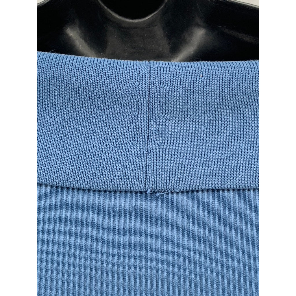 BABATON Women's Dusty Blue Rib Knit Off-The-Shoulder Cropped Sculpt Top SZ S