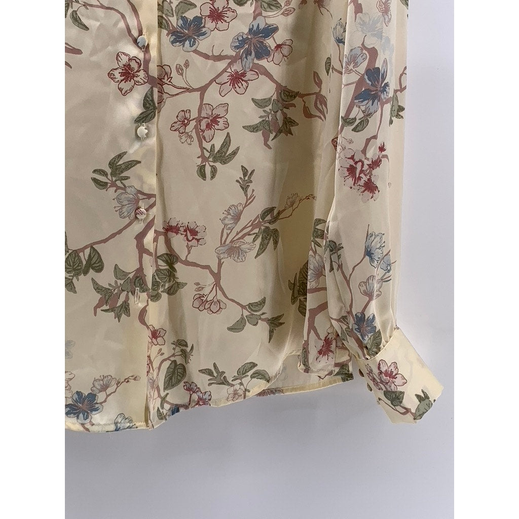 HARVER & BLAIRE LONDON Women's Cream Floral Button-Up Long Sleeve Top SZ M