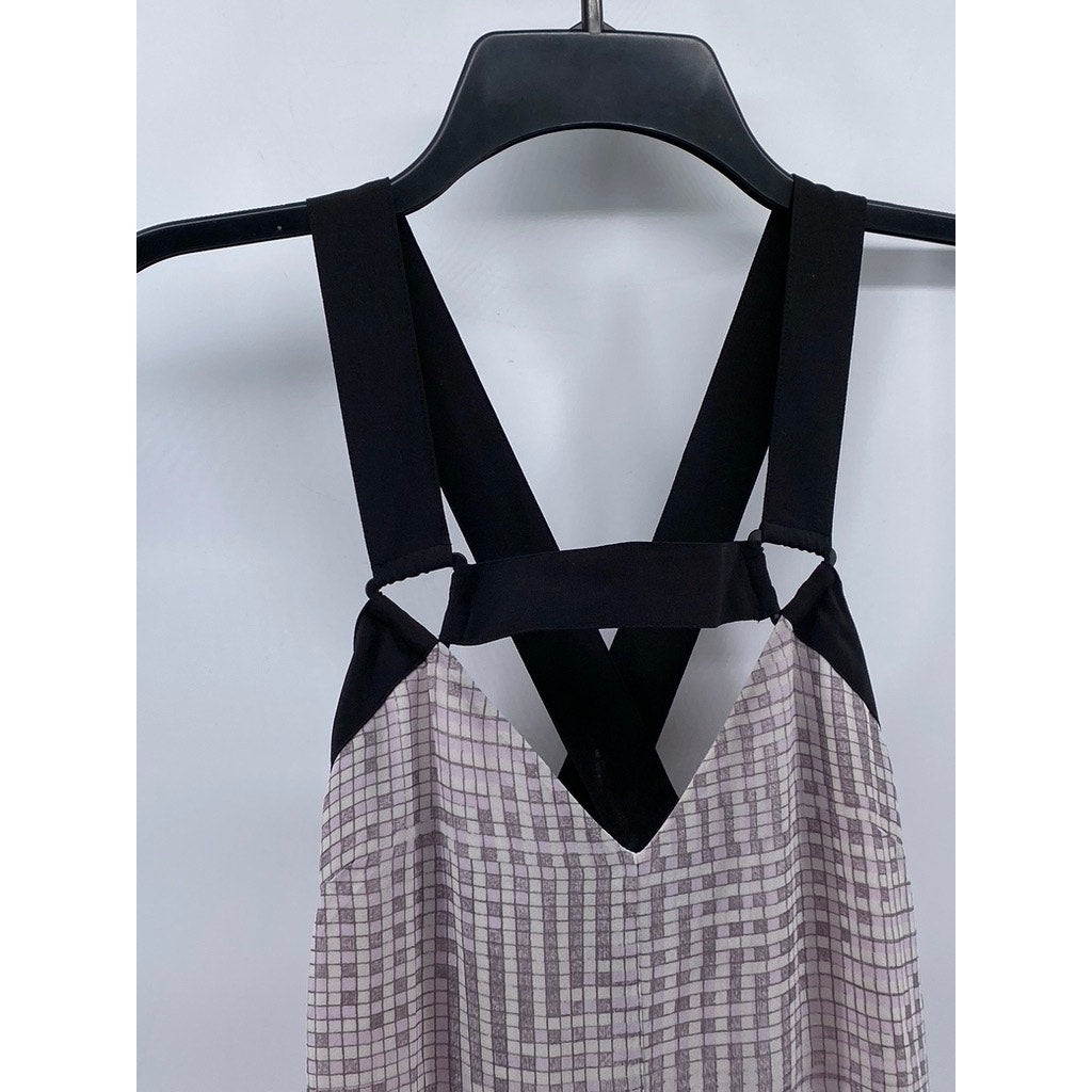 BCBGENERATION Women's Light Pink-Black Square-Print Cutout Maxi Dress SZ XXS