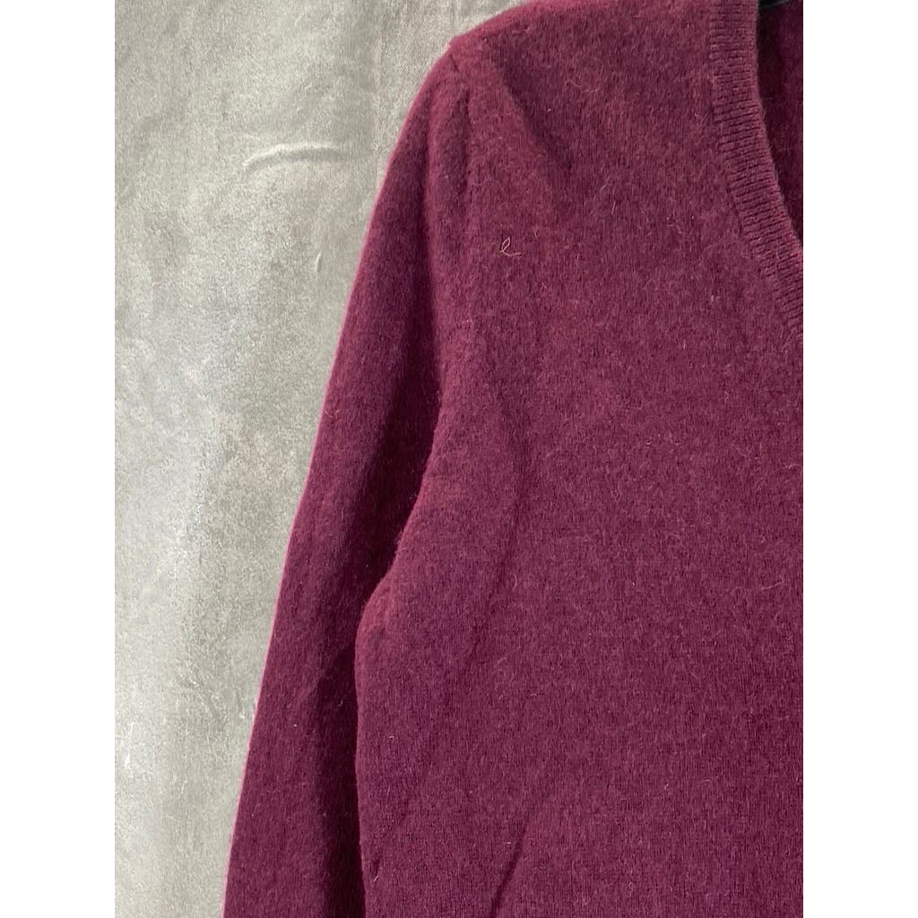 C BY BLOOMINGDALES Women's Burgundy Cashmere V-Neck Pullover Sweater SZ 2XL