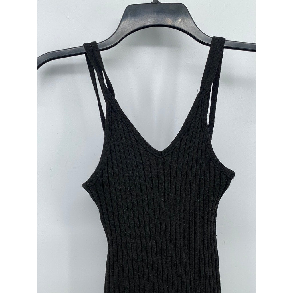 LOVE REPUBLIC Women’s Black Double Strap Ribbed V-Neck Knee Length Dress SZ S
