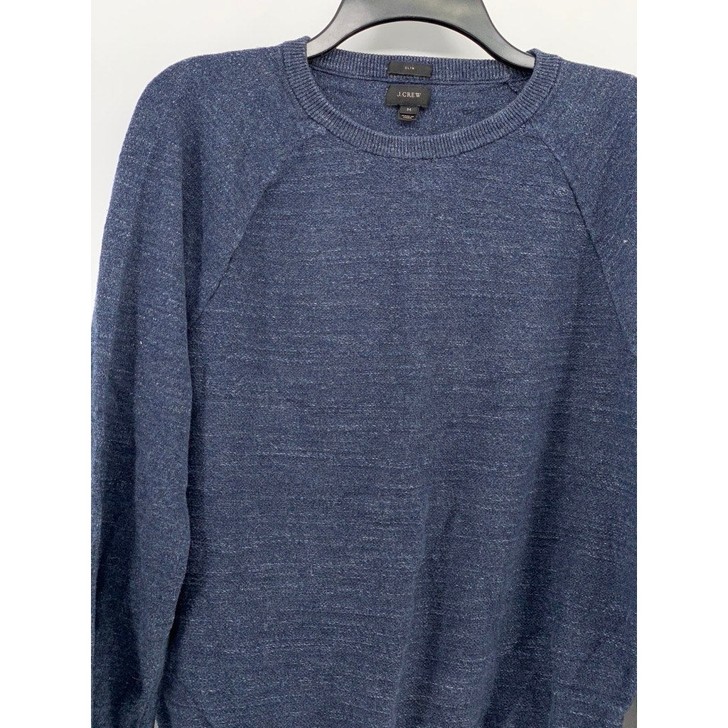 J.CREW Men's Blue Heather Cotton Crewneck Slim-Fit Knit Pullover Sweater SZ M