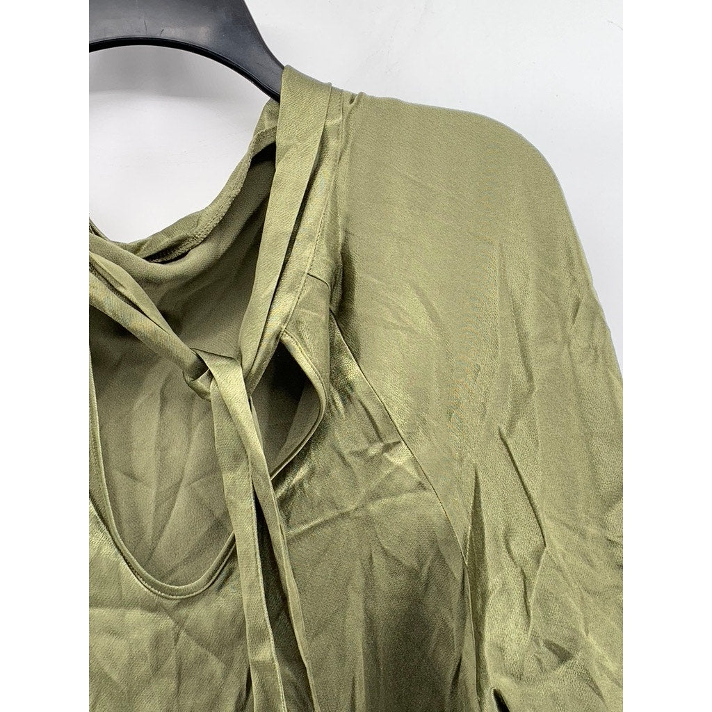 ZARA Women's Dark Green Tie-Back Flutter Sleeve Top SZ M