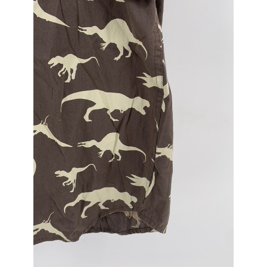 MASSIVE APPAREL Men's Dinosaur Print Brown Button Front Short Sleeve Shirt SZ XL