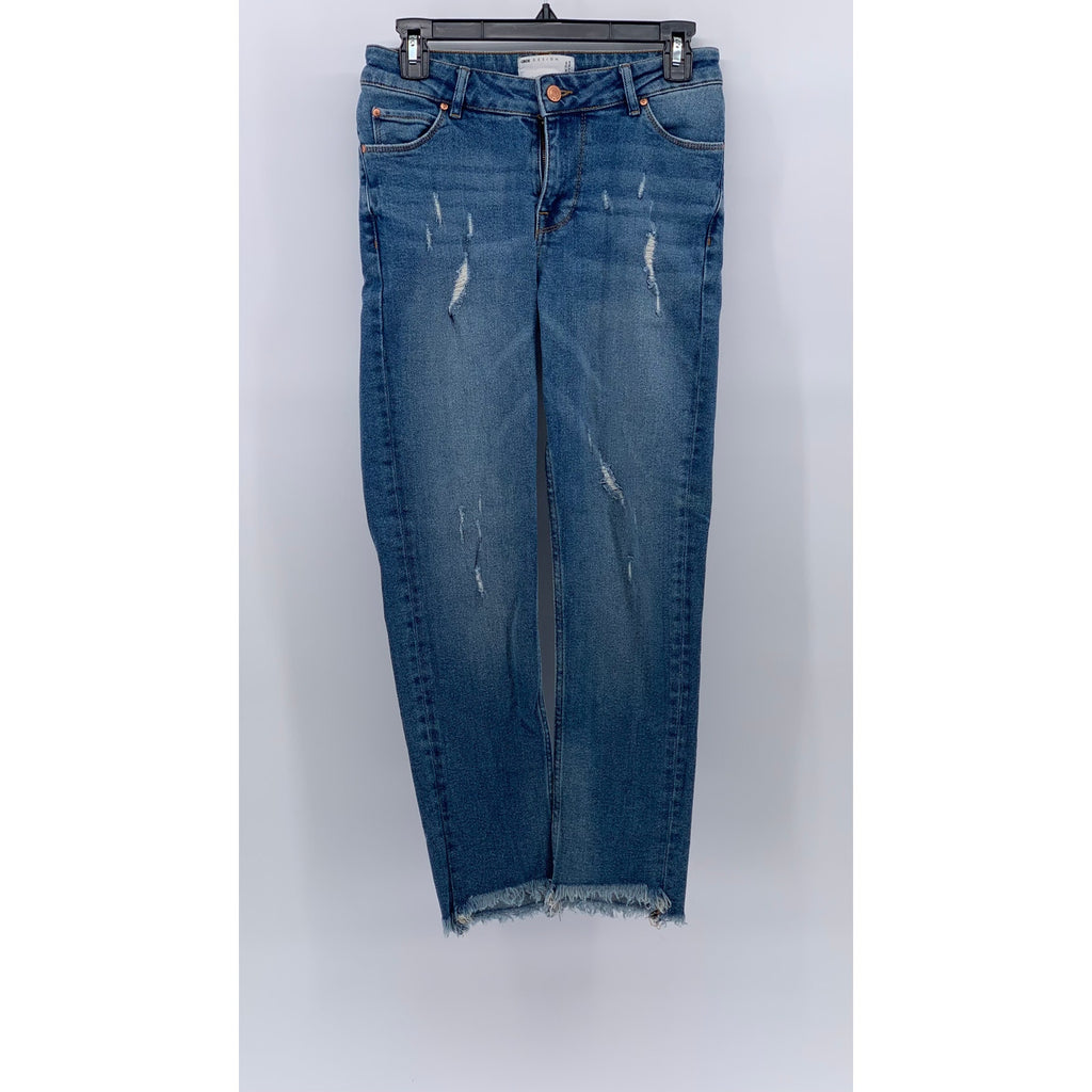 ASOS DESIGN Men's Dark Blue Distressed Frayed Hem Skinny Jeans SZ 28X30