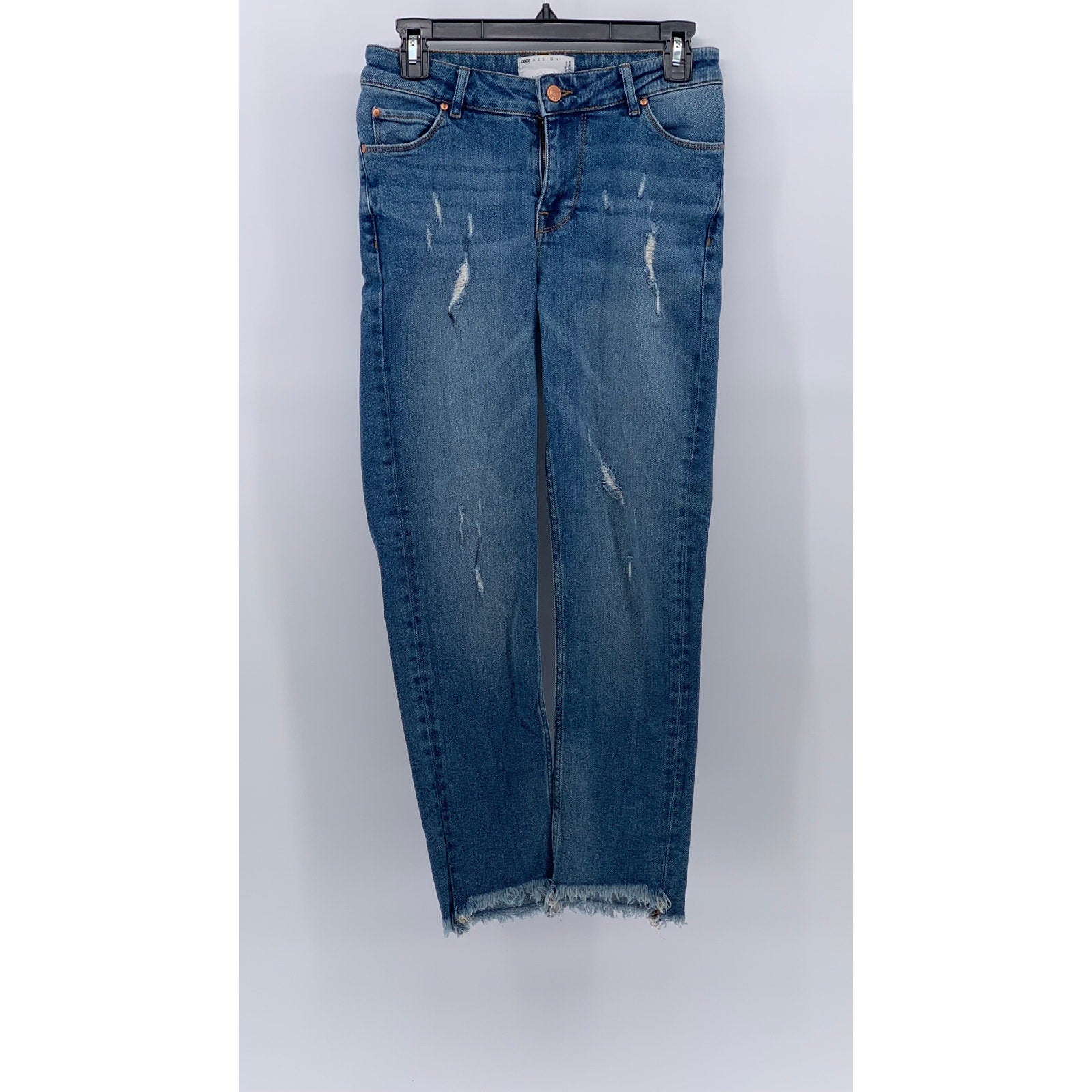 ASOS DESIGN Men's Dark Blue Distressed Frayed Hem Skinny Jeans SZ 28X30