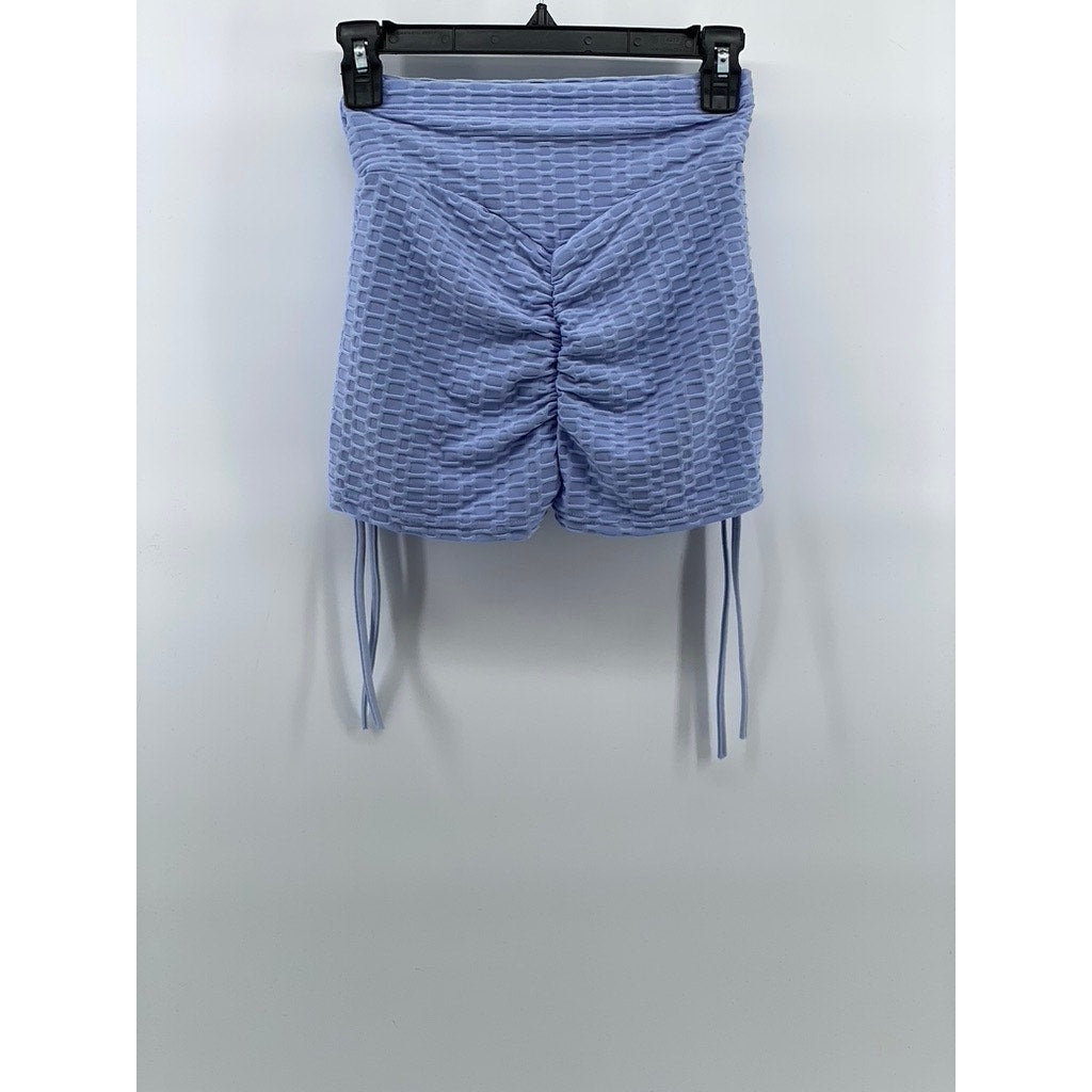 FOREVER 21 Women's Blue Honeycomb Textured Scrunched Side-Drawcord Shorts SZ S