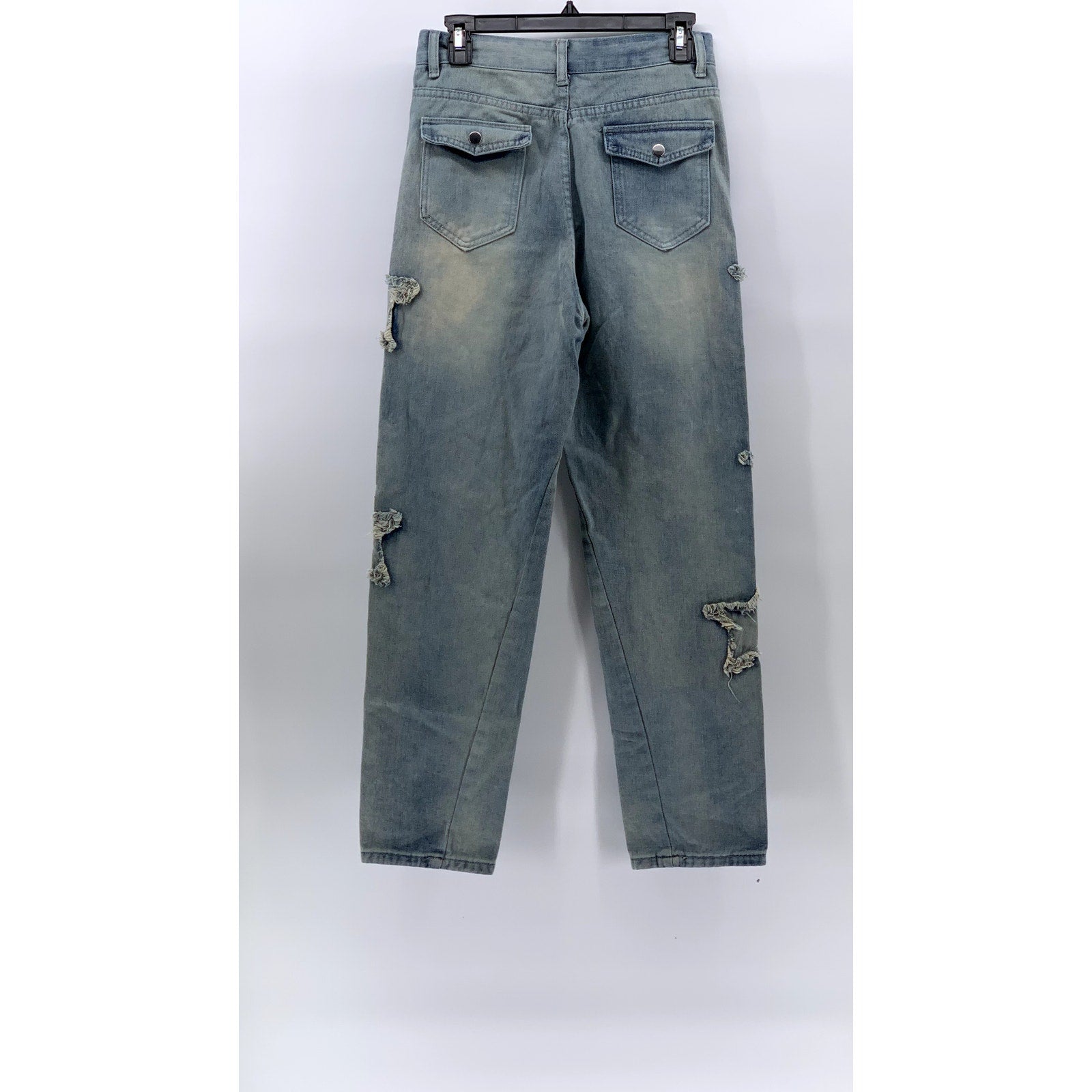 UNBRANDED Women's Light Blue Dyed Star Patch Streetwear Straight-Slim Jeans SZ M