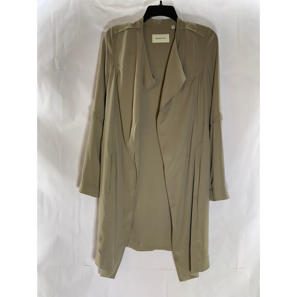 BABATON Women's Beige Open-Front Flowy Modern Belted Trench Coat SZ XXS