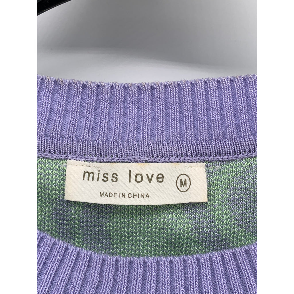 MISS LOVE Women's Purple-Green Swirl Crewneck Sleeveless Retro Sweater Vest SZ M