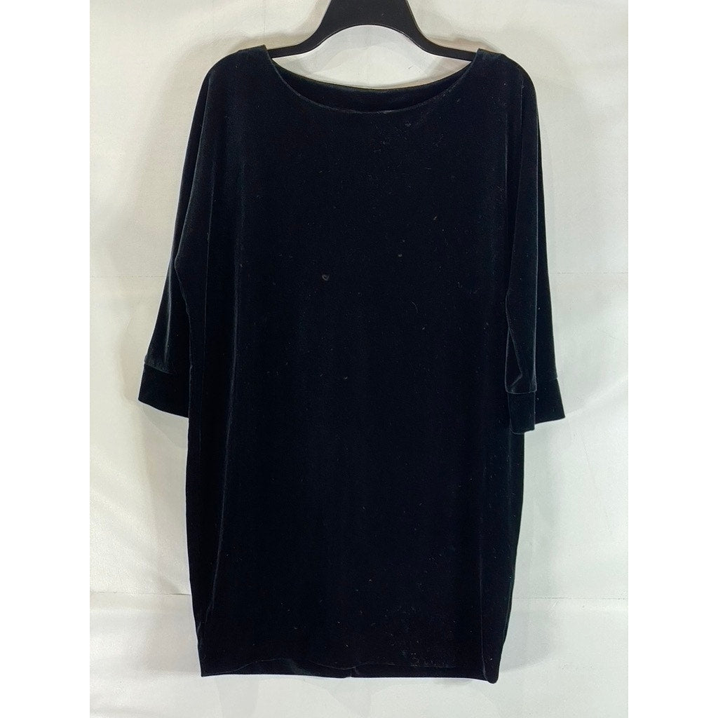 NEW YORK & CO. Women's Black Velvet 3/4 Sleeve Velvet Stretch Tunic Dress SZ M