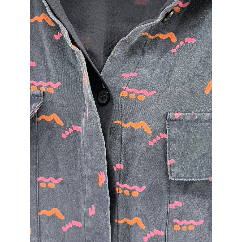 LAFAYETTE 148 NEW YORK Women's Navy Blue Silk Printed Doha Slit Shirtdress SZ M