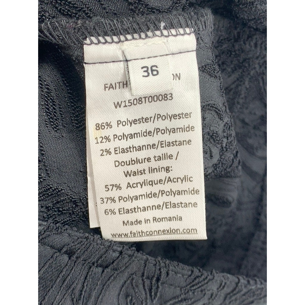 FAITH CONNEXION Women’s Black Textured Brocade Zipper-Hem High-Rise Pant SZ 4